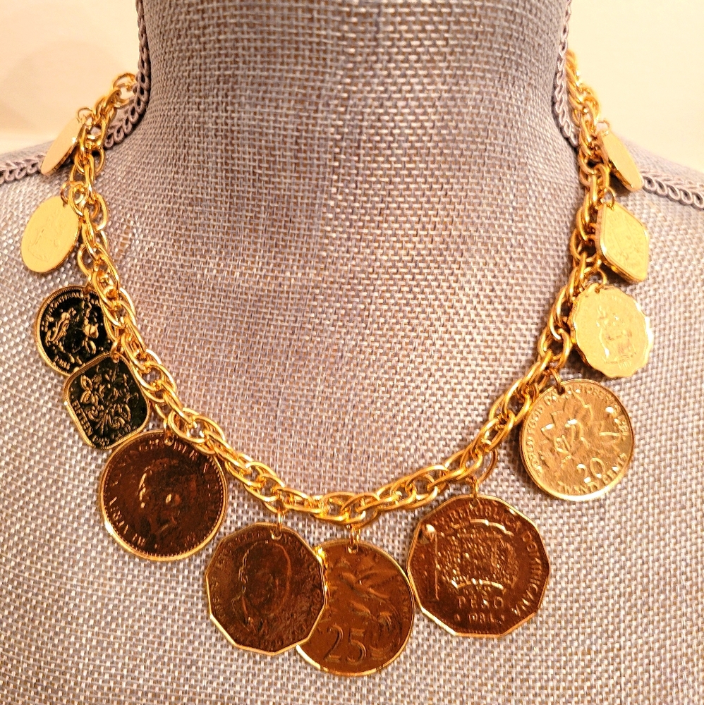 🤍GOLD🌸COIN💛NECKLACE & EARRINGS SET